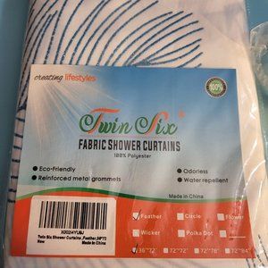 Shower Curtain (Feather Design) and Plastic Shower Rings